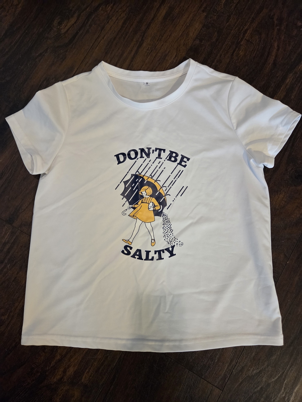 🌻 3/$20 Deal!! SHEIN White Tee with Yellow & Navy Raincoat Graphic
